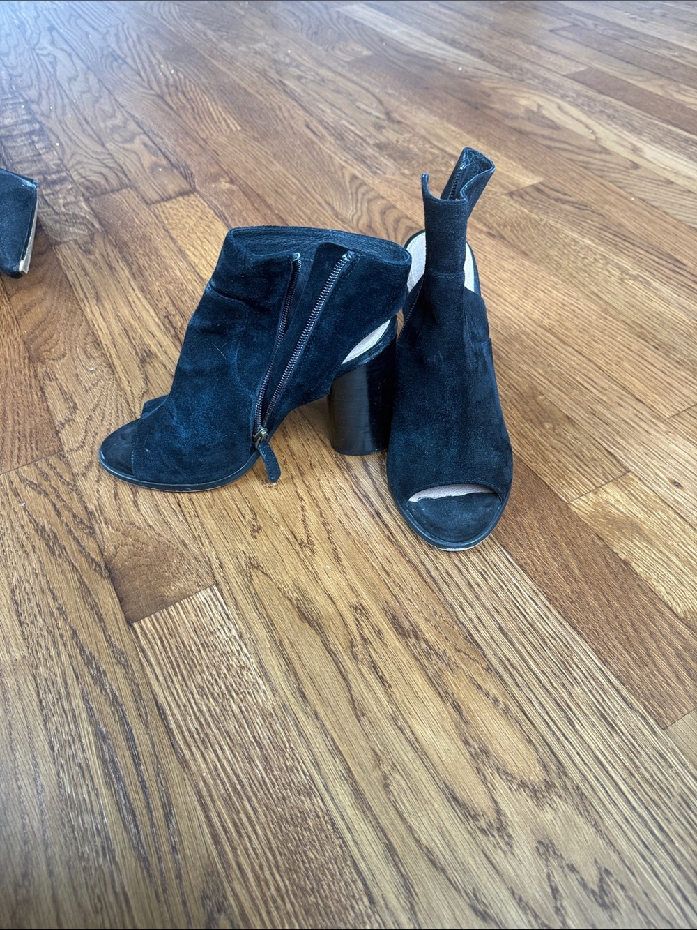 Caslon Black Suede Peep-Toe Block Heel Ankle Boots